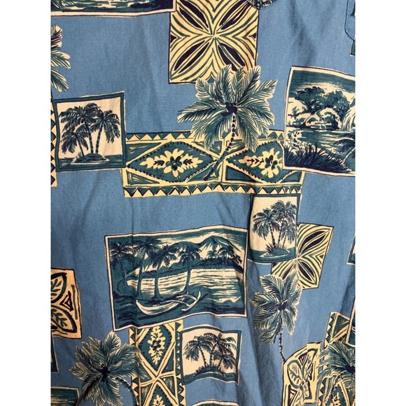 Vintage Reyn Spooner Men's Small Pullover 1/3 Button Blue Palm Trees Shirt FLAW - Picture 3 of 11